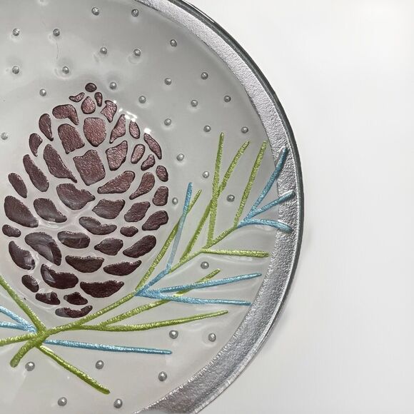 Fused Glass Studio Lori Siebert Silvestri Handcraft Pine Cone Needles Plate 11'' - Picture 2 of 6